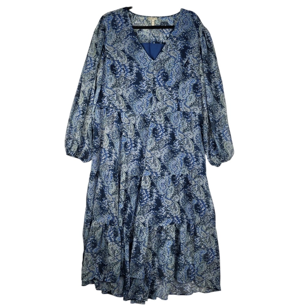 Joie Parisian Paisley Dress Women's XL Blue Tiered Lined Maxi Boho Beach NWT